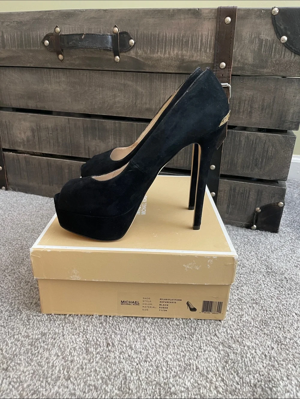 MICHAEL Michael Kors Milan Black Suede Open-Toe Platform Pumps